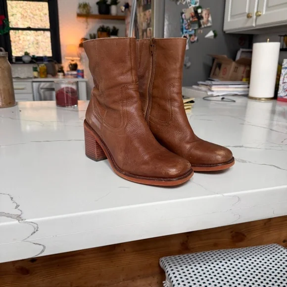 Turbulent Tan Leather Square Toe Mid-Calf Boots - Picture 10 of 13